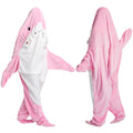 Shark Blanket Hoodie Onesie for Adult Kids, Cozy Flannel Throw Wearable Blanket, Cartoon Animals Shark Onesie Shark Costume (Pink, Large)
