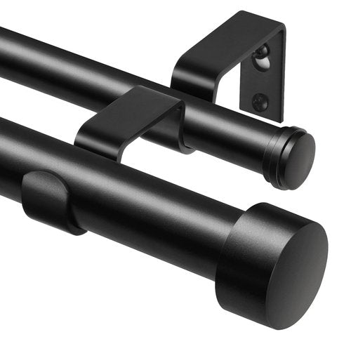 KAMANINA 1 Inch Double Curtain Rods 66 to 120 Inches (5.5-10 Feet), Heavy Duty Adjustable Double Curtain Rod for Windows, Black Drapery Rods with End Caps