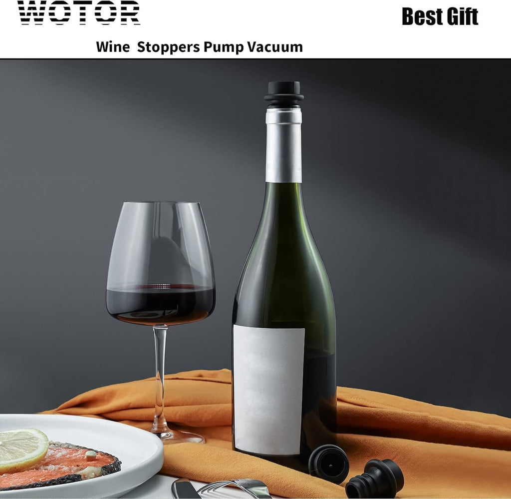 WOTOR Wine Stoppers Vacuum, Wine Saver, Wine Pump Vacuum Stoppers, Wine Preserver, Reusable Bottle Sealer Keeps Wine Fresh (Black, 24 Pieces)