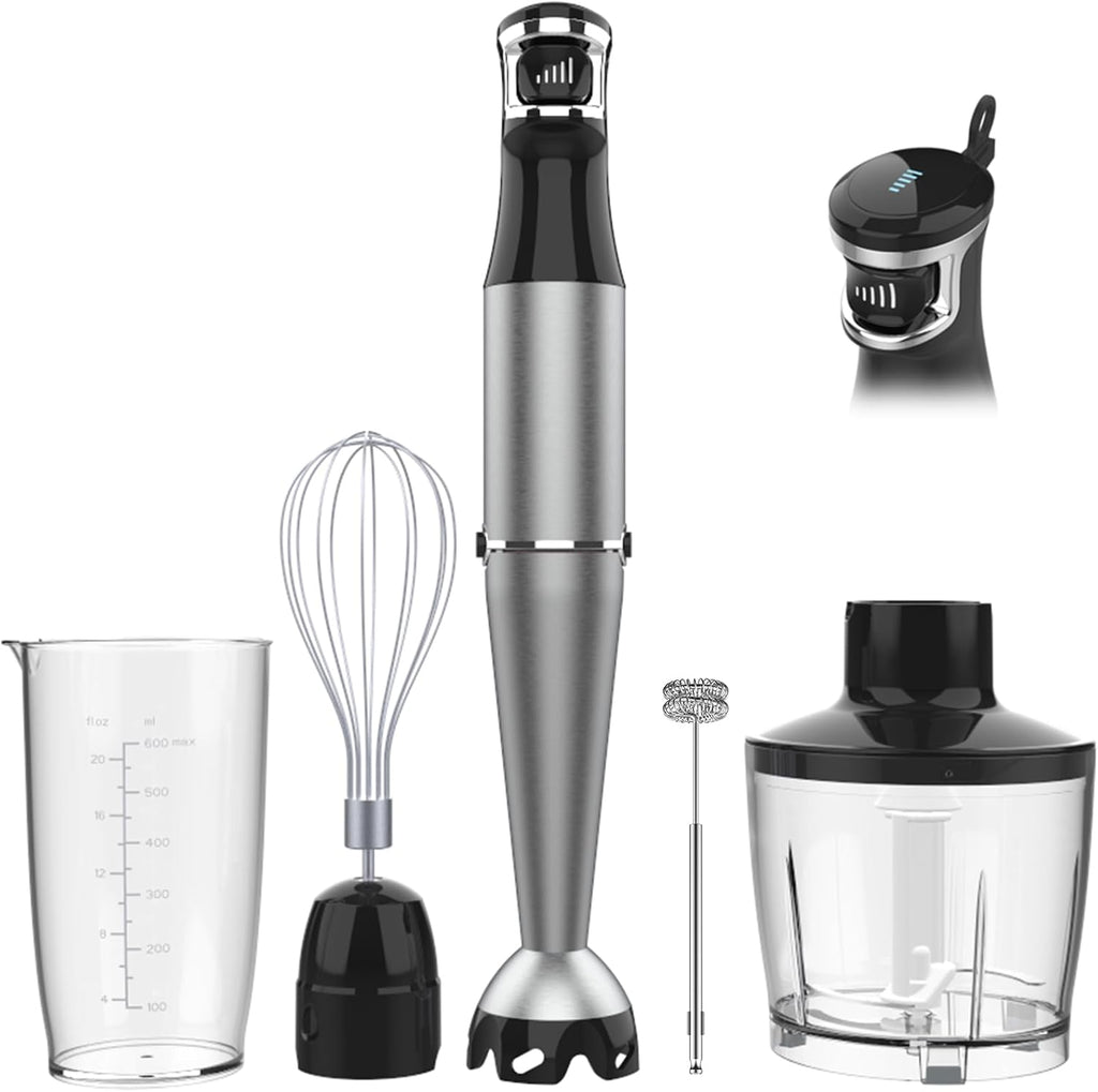 Turelar Immersion Blender - 1100W Handheld Stick Mixer with Variable Speed | Includes Chopper, Whisk & Frother - Black