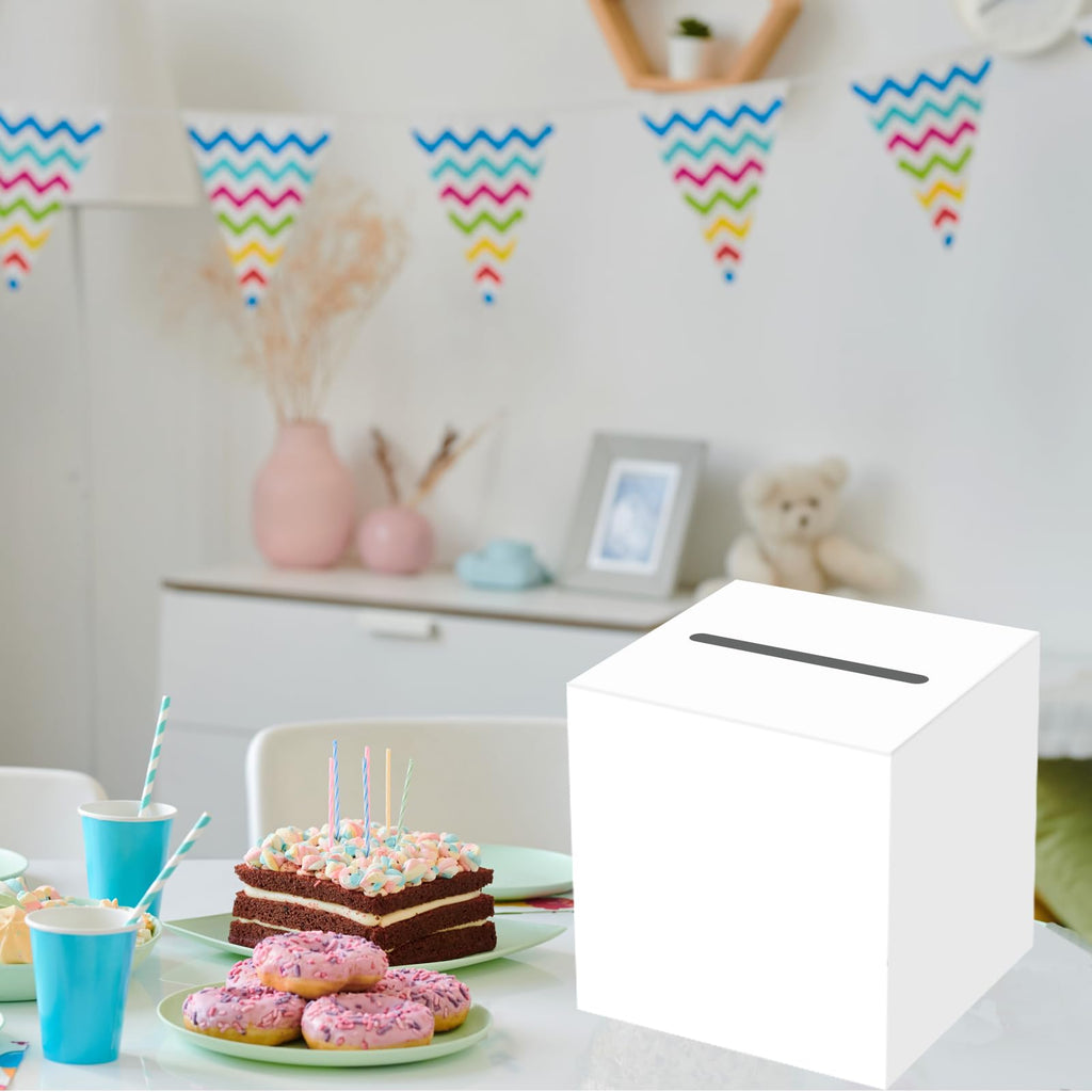 White Wedding Card Box,White Gift Card Box for Graduation Bridal or Baby Showers, Birthday, Retirement, Anniversary Decoration Raffle Ticket, Money Boxes