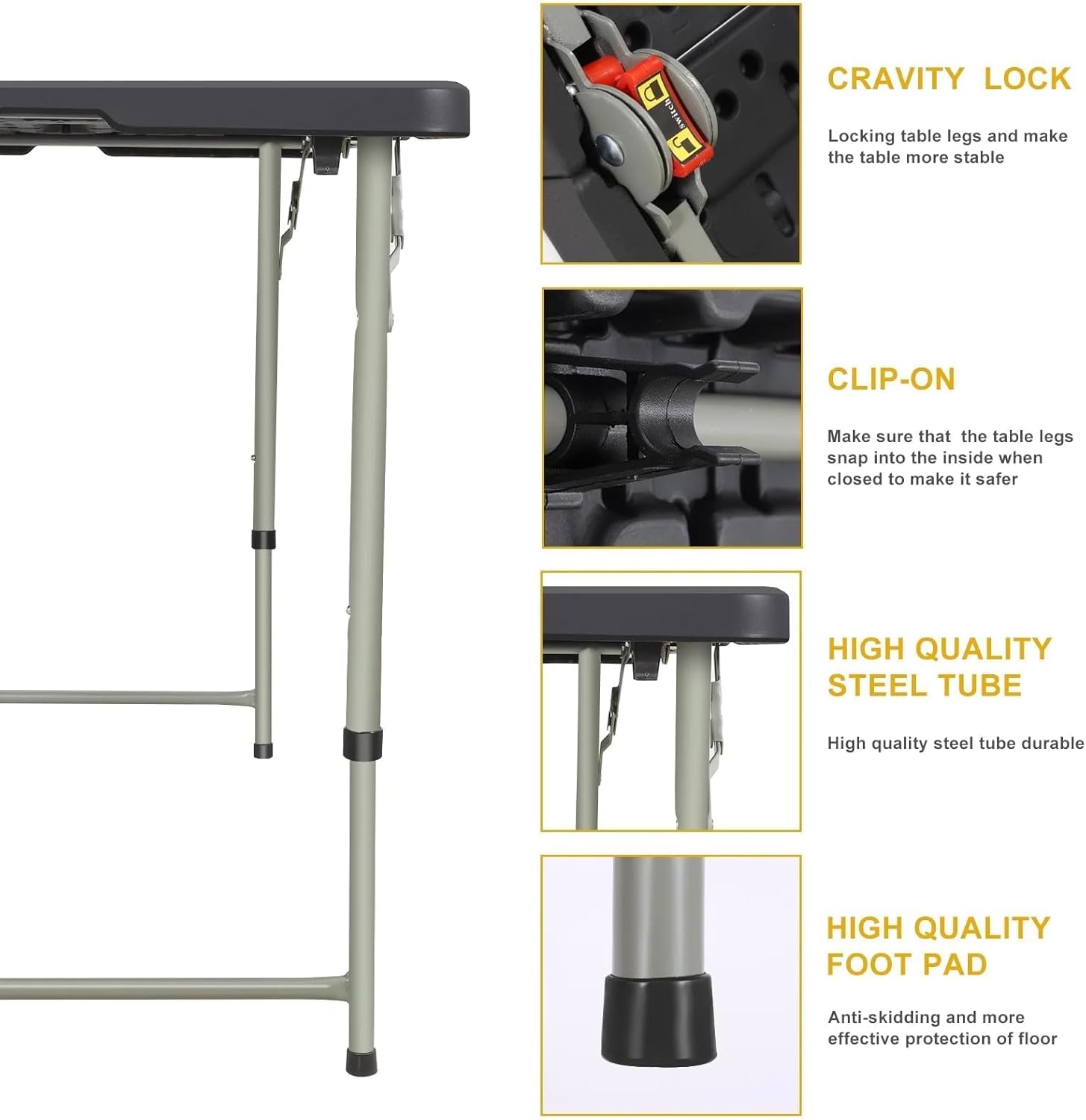 Skiennix 4-Foot Folding Table - Adjustable Height 22-30 Inches | Heavy-Duty Portable Plastic Table for Indoor & Outdoor Use