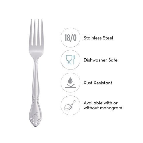 RiverRidge Rose Monogrammed Flatware Set 46 Piece Silverware - N - Utensils Set with Serving Pieces, Heavy Gauge Stainless Steel, Mirror Finish, Dishwasher Safe Cutlery for Daily Use