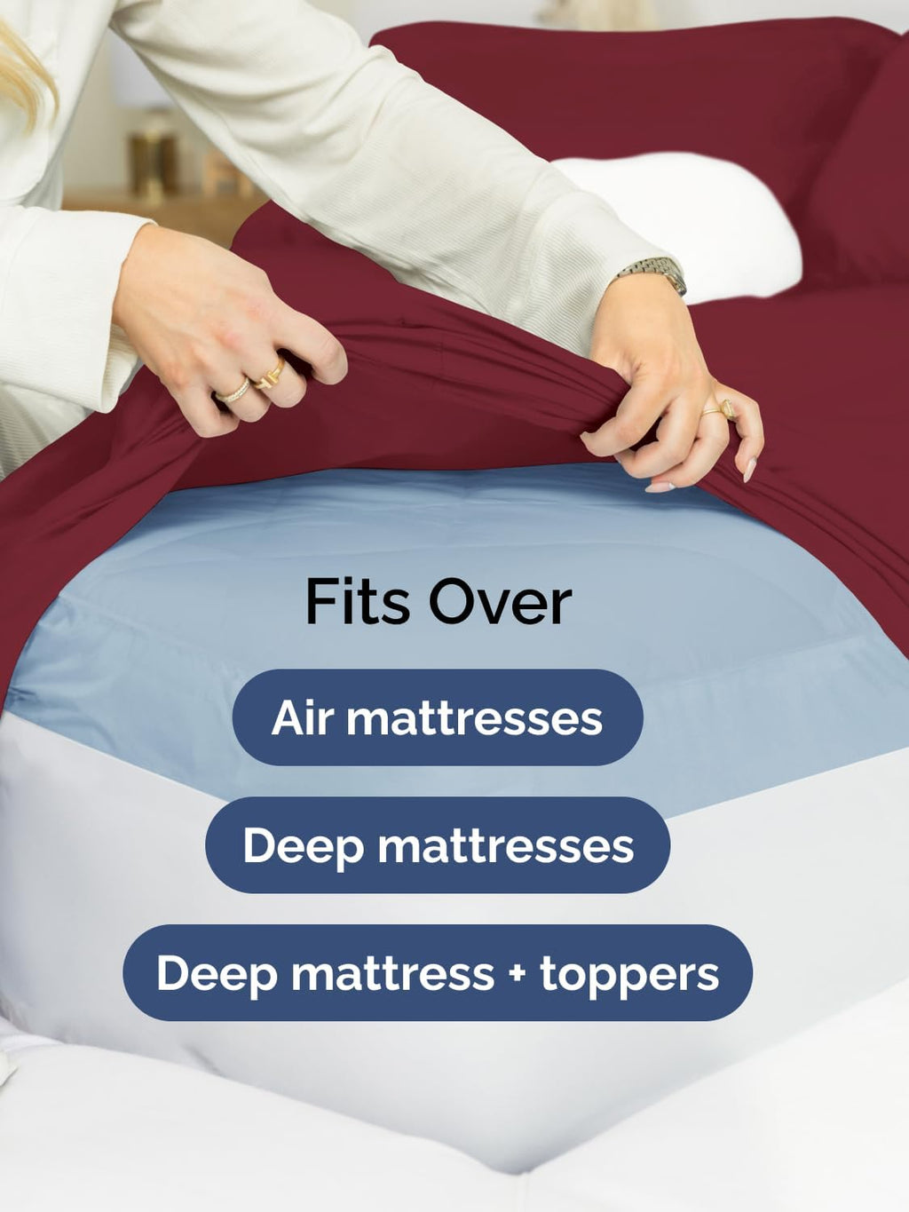 Skiennix Extra Deep Full Sheet Set - 6-Piece Breathable Cooling Bedding - Soft, Wrinkle-Free Comfort - Burgundy