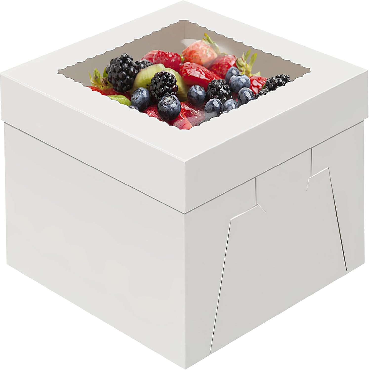 WINKIO 12-Inch Cake Boxes - Disposable Cake Transport Containers with Large Window | 4-Pack White Holders