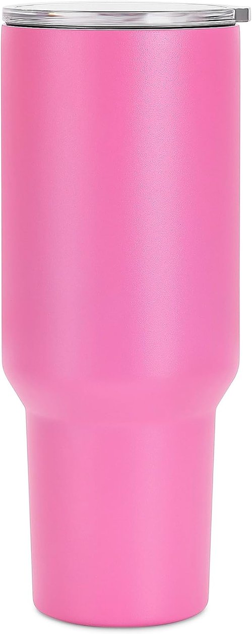Makerflo 40 Oz Pink Powder Coated Tumbler - Pack of 25 with Upgraded Handle & Leak-Proof Lid for Crafting