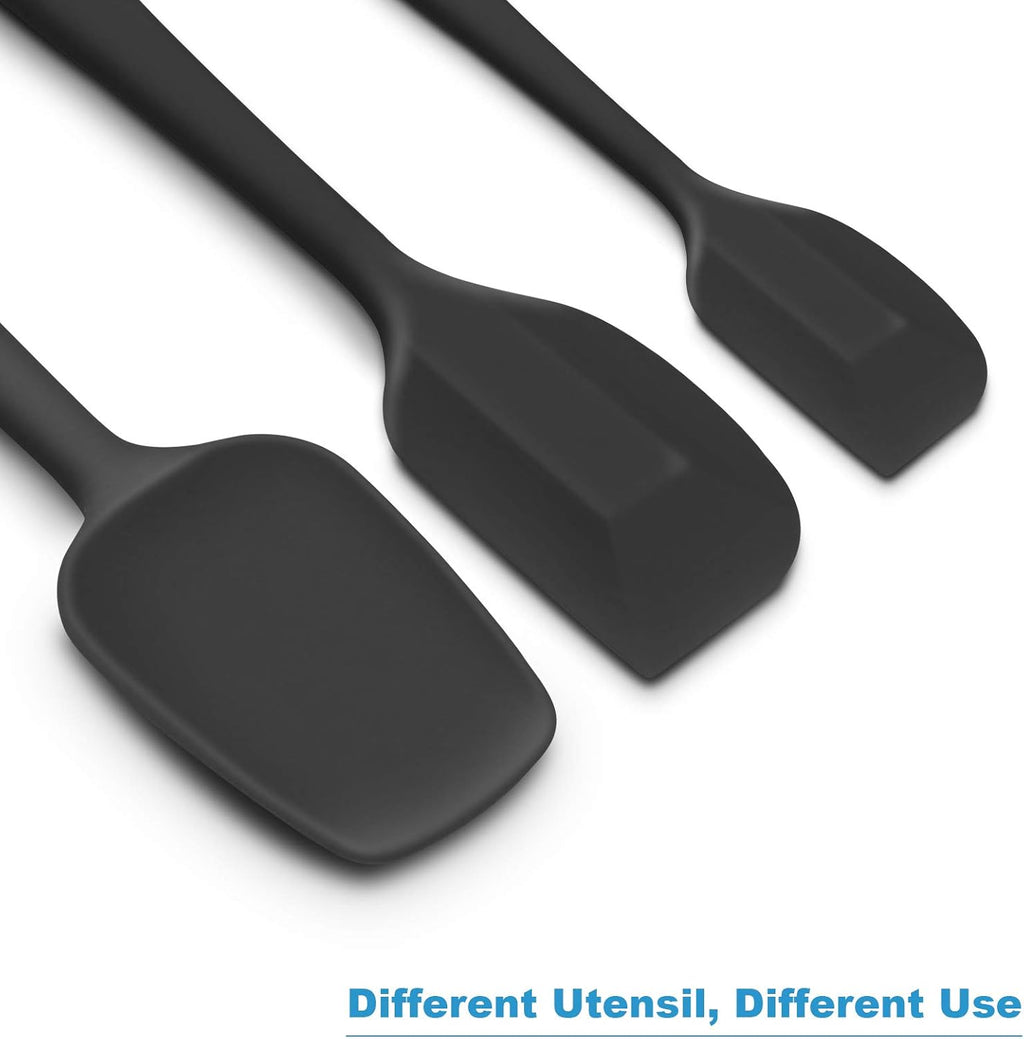 Skiennix Silicone Spatula Set - Ergonomic High Heat-Resistant Design | 3-Piece Non-Stick Black Spatulas