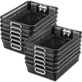 Really Good Stuff Small Plastic Paper Baskets, 14" x 10" x 3.25", 12 Pack, Black, Plastic Mesh Baskets for Classroom, Home, and Office, Fits A4 Paper, Documents, Files, Magazines