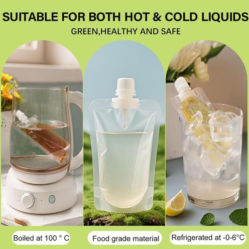20 PCS Juice Travel Plastic Bags Portable Collapsible Beverage Bag | Leakproof Foldable Water Carrier for Outdoor Hiking, Camping & Seed Storage | Food-Grade BPA-Free Liquid Container