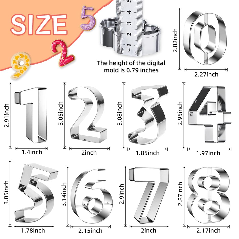 0-9 Number Cookie Cutters Set 3 Inch, 9PCS Stainless Steel Metal Number Cutters for Birthday Cake,Cake Topper,Baking Decorating,Fondant,Digit cookie cutters