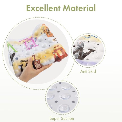 AmazerBath Baby Bath Mat Non Slip, Cartoon Kids Bath Mat for Tub 40 x 16 Inches Full Size Shower Stall Mats - Alphabets & Animals