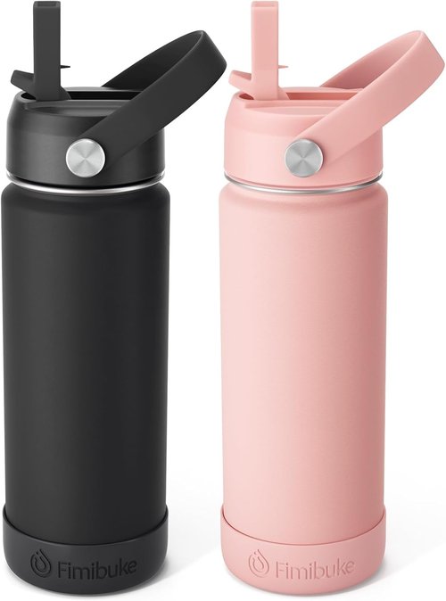 Fimibuke Kids Insulated Water Bottle - 18oz BPA-Free Double Wall Tumbler | Leak-Proof Design, 2 Pack in Midnight Rose