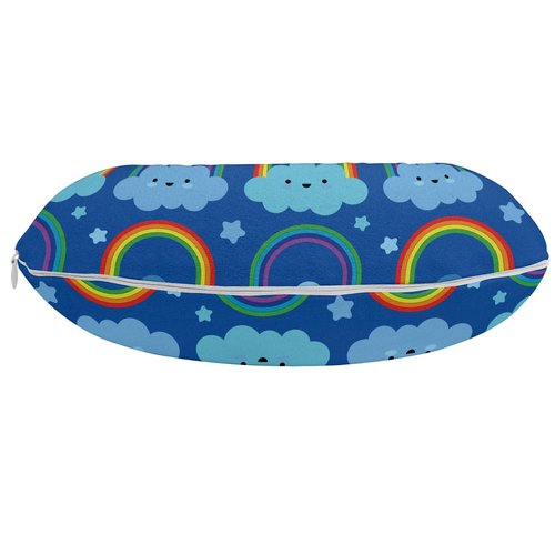 Ambesonne Cartoon Travel Pillow Neck Rest, Rainbow Clouds Along Stars Dreaming Sleeping Shower Night Time, Memory Foam Traveling Accessory for Airplane and Car, 12", Cobalt Blue