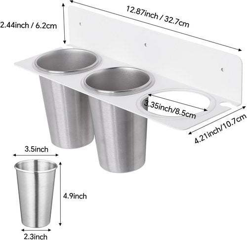 Hair Tool Organizer Wall Mount, Stainless Steel Hair Tool Holder with 2 Heat-Resistant Cups, Curling Iron Holder for Vanity, Hot Tools Organizer with PVC Ring,Hair Dryer Holder for Bathroom, BANJEKT