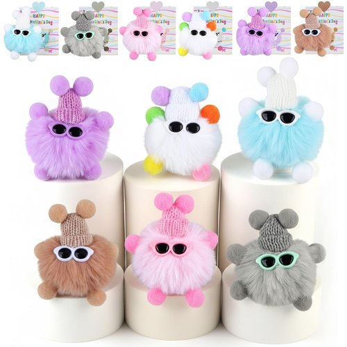 Fopxuni Valentines Day Cards and Gifts for Kids School 24 Pack Cartoon Plush Keychain Set Classroom Exchange for Students with Stuffed Toys