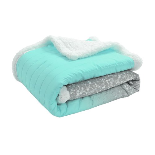 Lush Decor Glitter Ombre Metallic Print Sherpa Throw Blanket, 60" x 50", Aqua & Gray