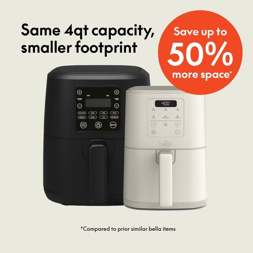 Bella 4Qt Slim Air Fryer - EverGood™ Ceramic Nonstick, Adjustable Temp, 6 Cooking Presets, Oatmilk
