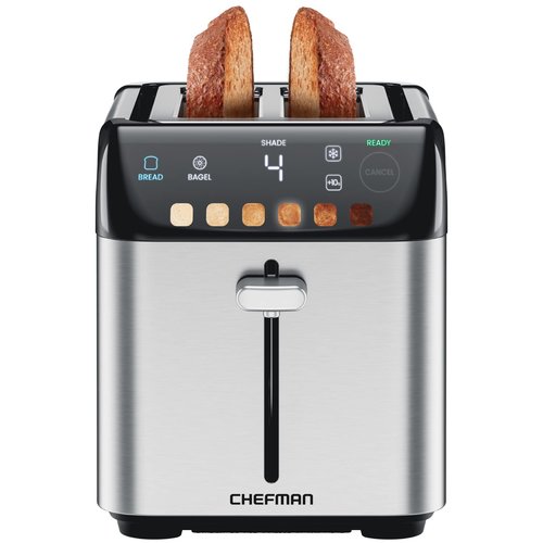 Chefman Smart Touch 2 Slice Digital Toaster, 6 Shade Settings, Stainless Steel with Extra-Wide Slots, Thick Bread and Bagel, +10, Defrost, Removable Crumb Tray