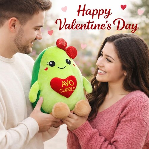 Avocado Plush Toy - 17-Inch Cute Stuffed Animal with Red Heart | Soft Avocado Pillow for Valentine's Day