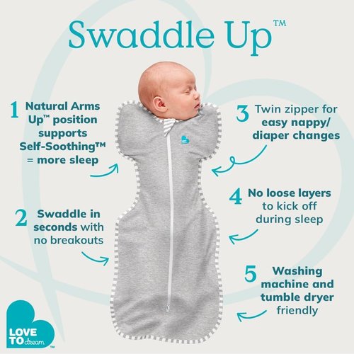 Love to Dream Swaddle Up Bamboo, Arms Up Position, Soft and Luxurious 100% Viscose from Bamboo - Wearable Blanket - 1.0 TOG - (20-24°C) Ideal for Moderate Temps (Cherries Blush, Newborn, 2.2–3.8kg)