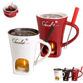 Sweet Fondue Cup for Date Night and More, Chocolate Melting Cup Set with Forks, Perfect as Fondue Mug or Chocolate Fondue Mug - Ideal Gifts for Birthday, Wedding, Mini Simmer Mug (White+Red)