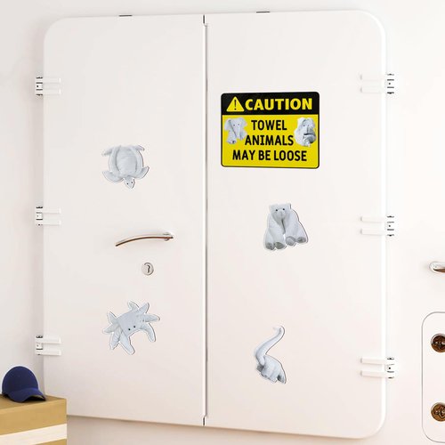 JAPBOR Cruise Door Decorations Magnetic - 5PCS Caution Towel Animals Magnet, Funny Cruise Ship Car Cabin Refrigerator Magnet Decal, Sea Ocean Magnetic Fridge Stickers for Home Kitchen Cabinet Decor