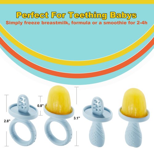 ACOOKEE Toddler Popsicles Molds 1 Pack 4 Handle, BPA Free, Silicone Baby Popsicles Molds Easy Release Ice Cream Molds Reusable