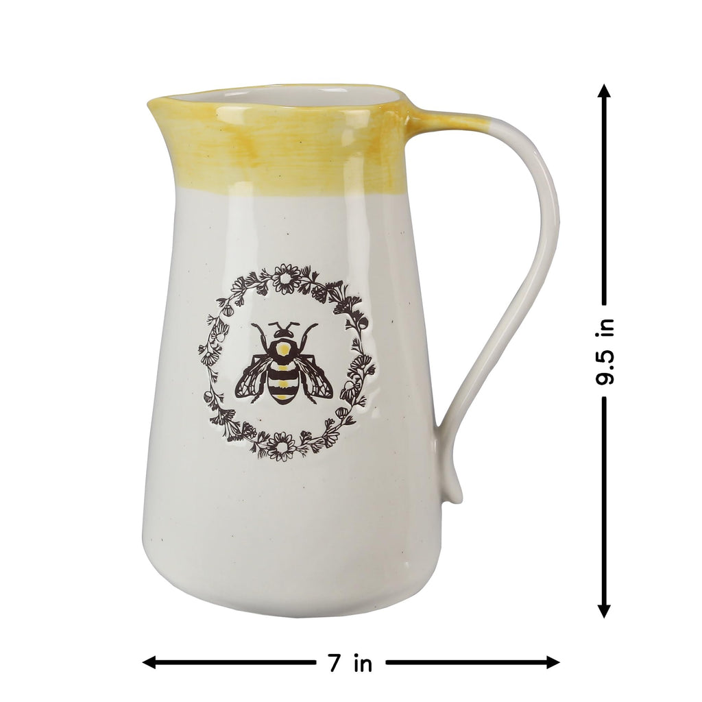 Young's Inc. Ceramic Water Pitcher - Large Serving Pitcher for Iced Tea, Coffee, and Cold Drinks - Ideal for Family Gatherings, Dinner Parties, and Brunches - 7" x 4.75" x 9.5" - Bee