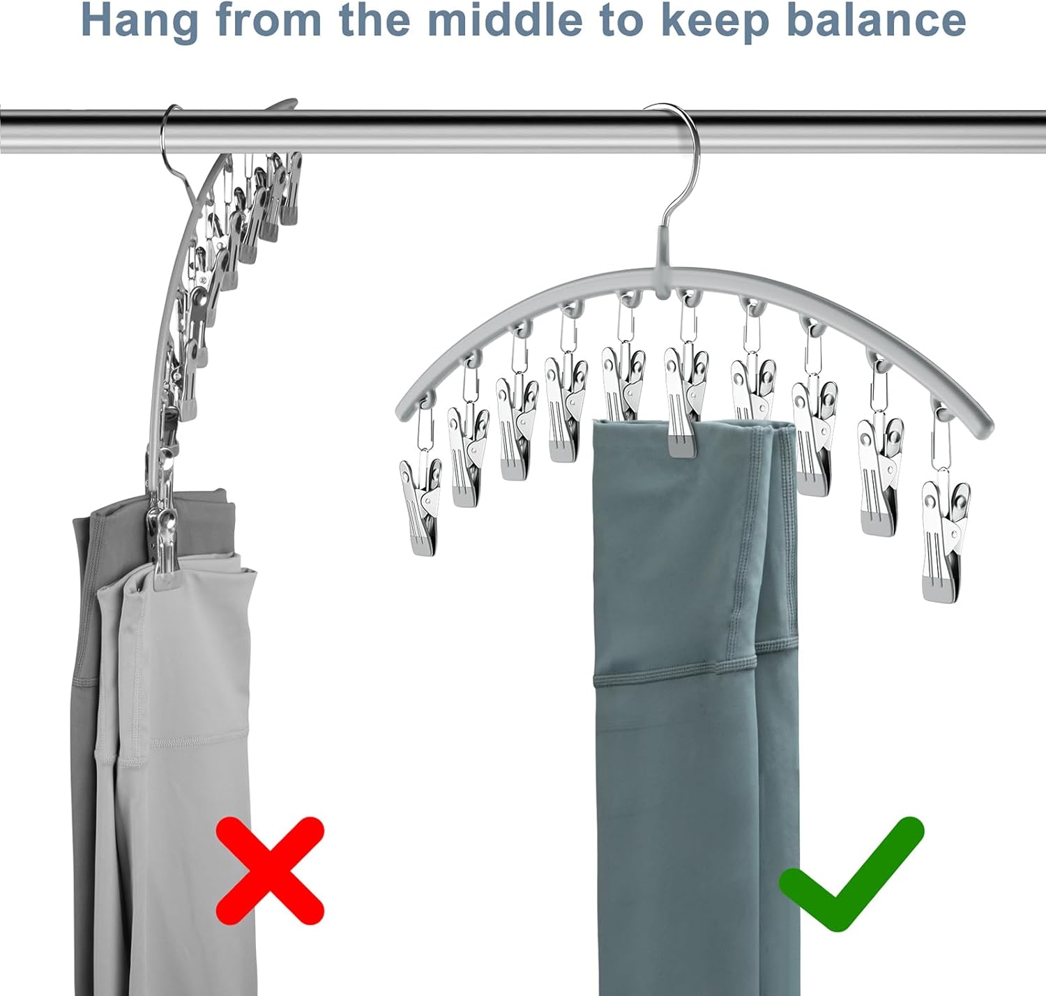 Volnamal Legging Organizer - Metal Yoga Pants Hanger with Rubber Coating | 4-Pack Holds 40 Leggings - Gray