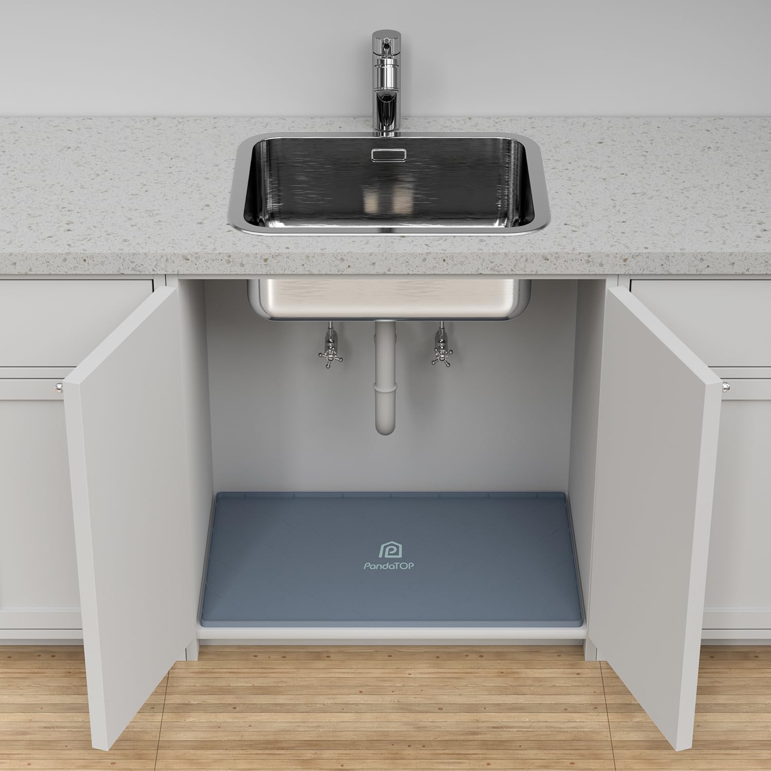 Under Sink Mat, 31" x 22" Silicone Kitchen Cabinet Tray, Waterproof & Flexible Under Sink Liner for Kitchen Bathroom and Laundry Room(Gray)