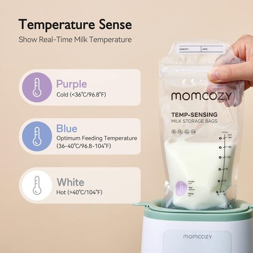 Momcozy Breastmilk Storage Bags - Temp-Sensing Discoloration, 6 Ounce, No-Leak Design | 120 Count