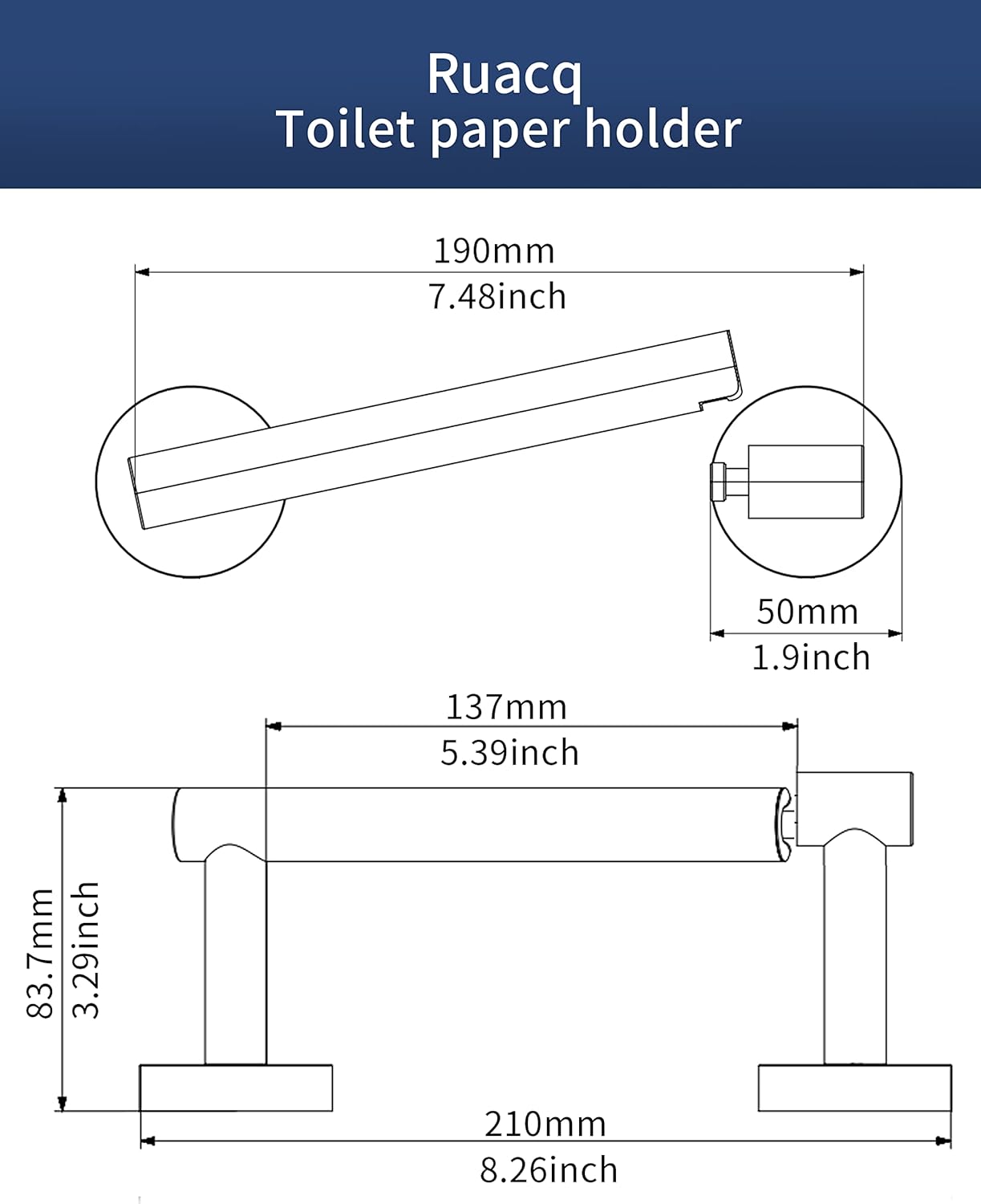 Ruacq Toilet Paper Holder - Matte Black Double Post Design | Pivoting Round Tissue Roll Holder - SUS 304 Stainless Steel
