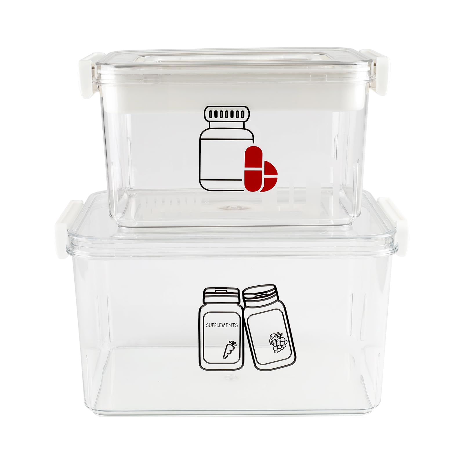 Xbopetda First Aid Box Empty and Vitamin Bottle Organizer Set, Clear Plastic Medical Box with Snap-Off Lid & Handle for Supplements Medicine Storage