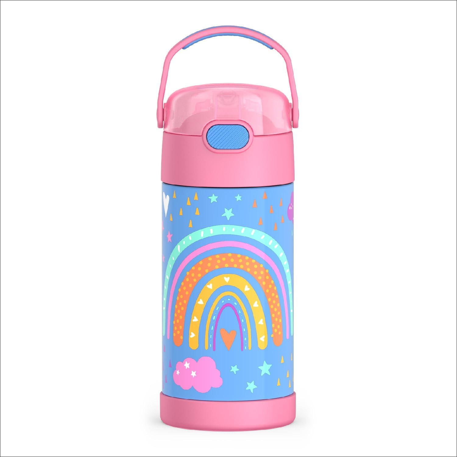 THERMOS FUNTAINER Water Bottle - 12 Ounce Kids Stainless Steel Vacuum Insulated with Straw | Rainbow Dreams