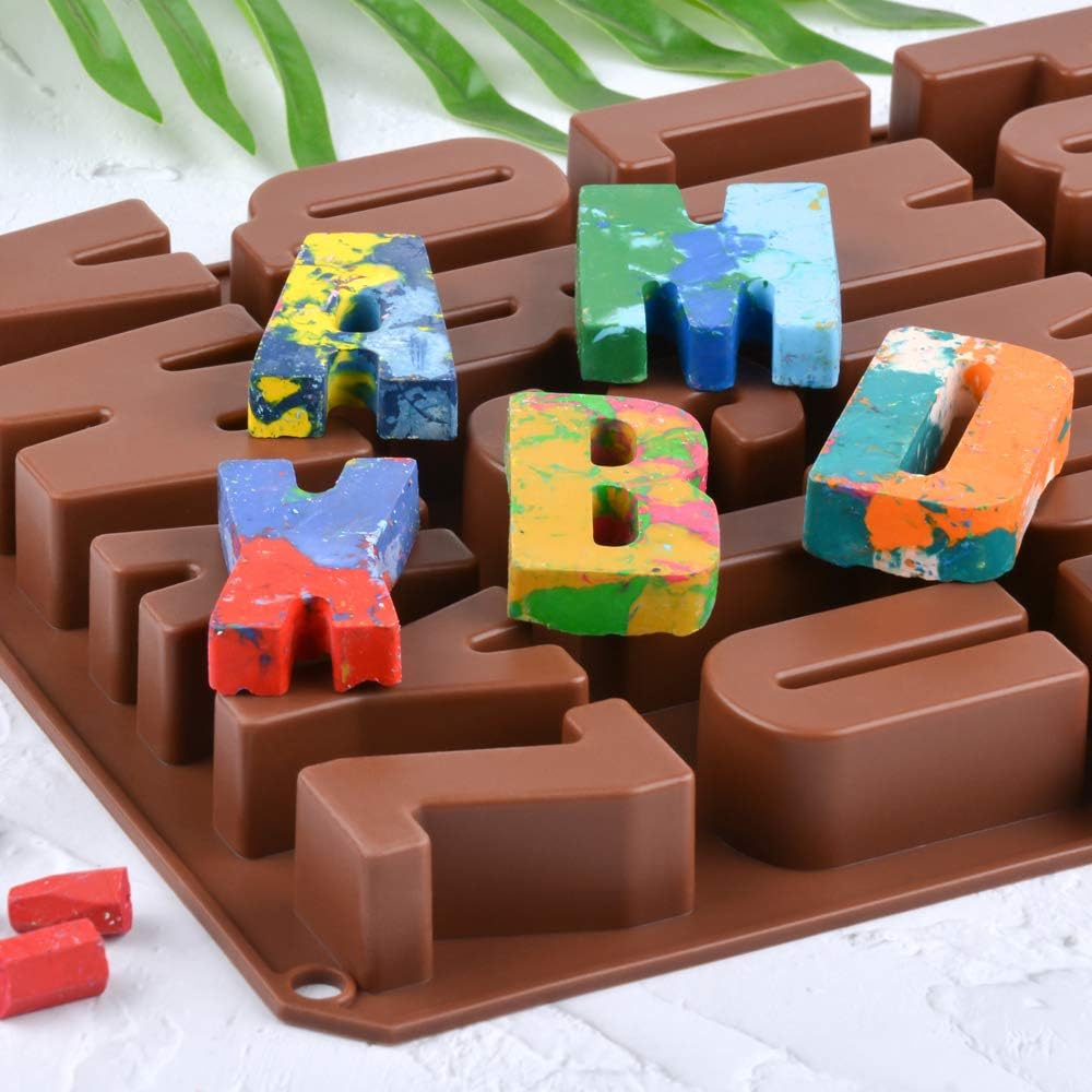 Skiennix 26-Cavity Silicone Alphabet Mold - Perfect for Crayons, Resin, Chocolate & Cake Decor