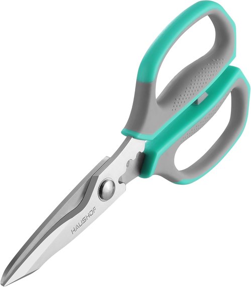 HAUSHOF Kitchen Scissors - Heavy Duty Stainless Steel Shears with Soft Grip | 8.25" U-Groove Design for Meat & Vegetables