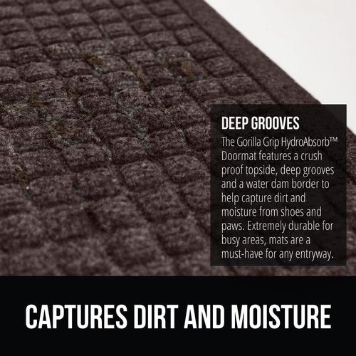 GORILLA GRIP® Ultra Absorbent Front Door Mat - Traps Dirt & Moisture, 47x35, Stain & Fade Resistant, Coffee Color