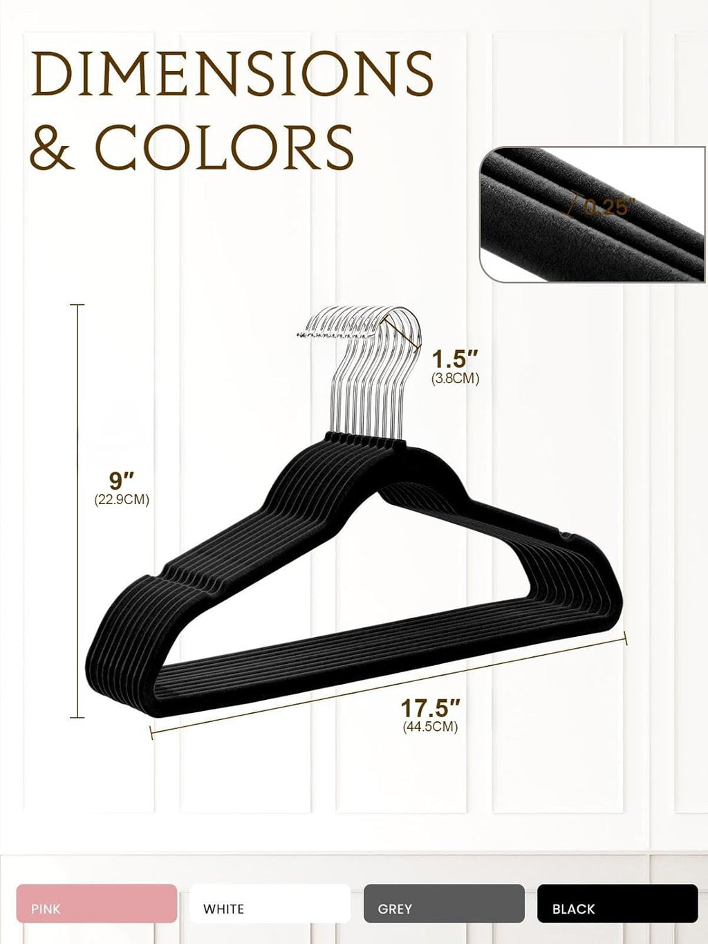 Smartor Velvet Hangers - 70 Pack Black Non-Slip Heavy Duty Felt Hangers | Premium Slim Closet Organizer with 360° Rotating Hook