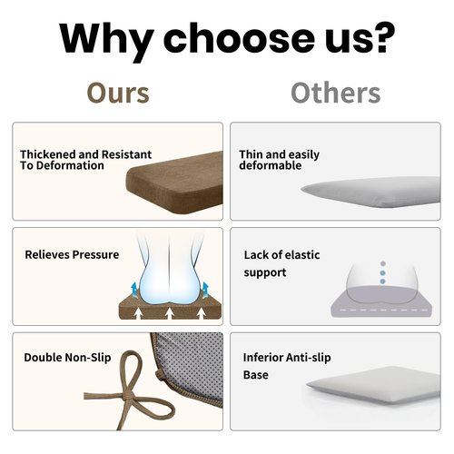 Nobildonna 2'' Thick High-Density Foam Indoor Chair Cushions | Dining Chair Pads with Ties, Removable Washable Cover, Dining Chair Cushions 17"x16",Light Brown 6 Pack