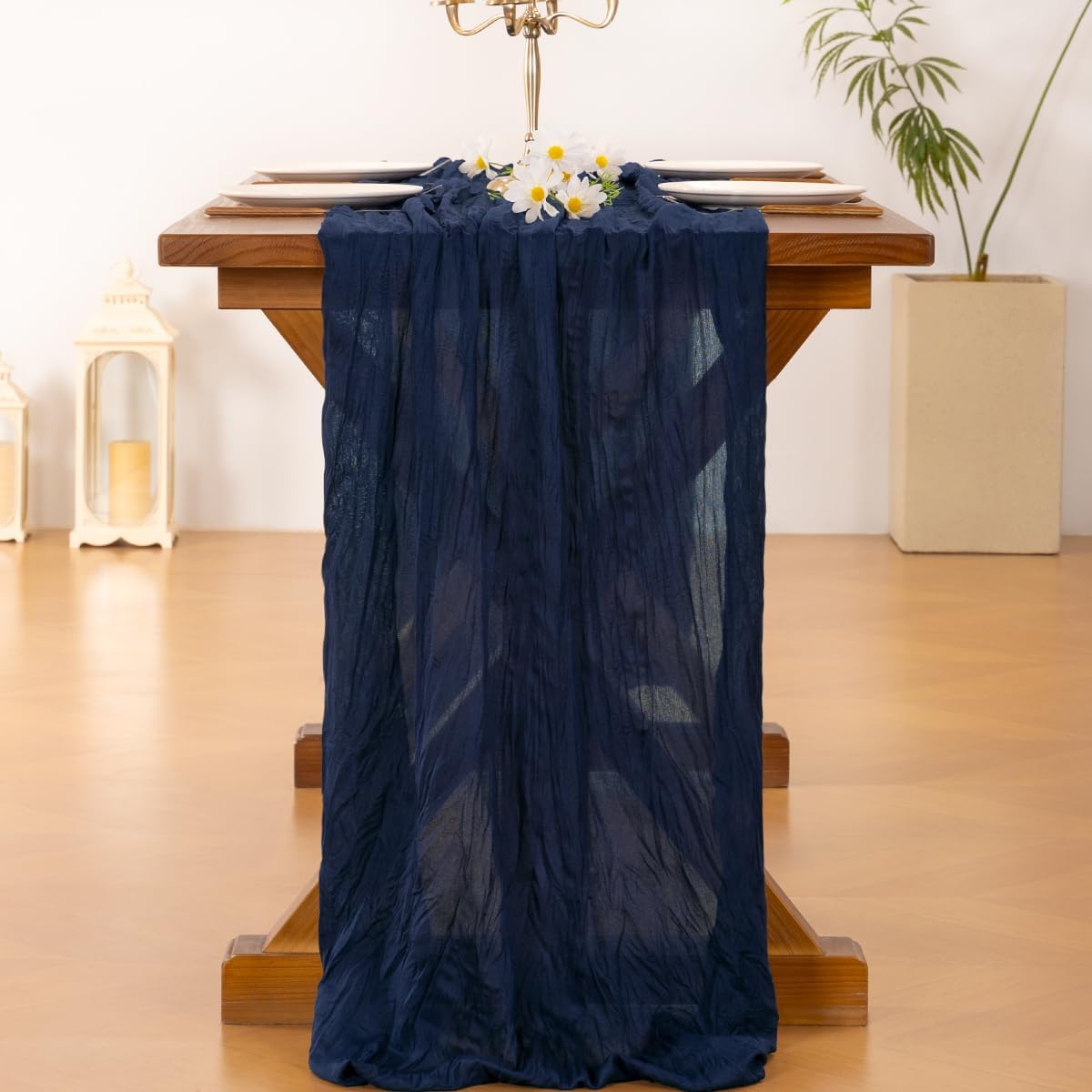 Socomi Cheesecloth Table Runner - 10pcs Navy Blue Boho Rustic Design | 120 Inch for Weddings & Events
