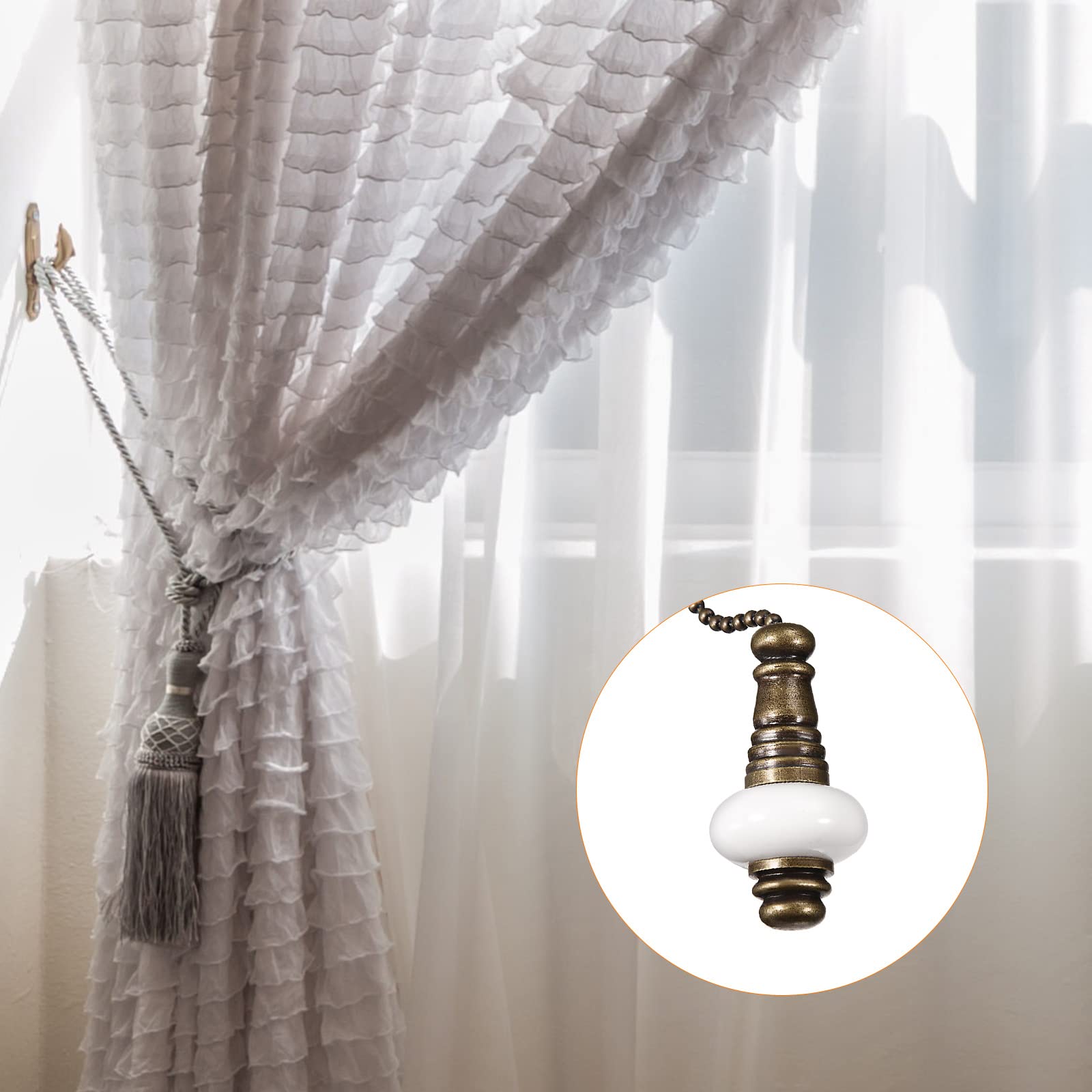 YOKIVE 2 Pcs Ceiling Fan Pull Chain, Chain Decorative Extensions with Ceramic Pendant Lamp Ornaments, Great for Fans, Ceiling Lamp, Home (White, 12-Inch)