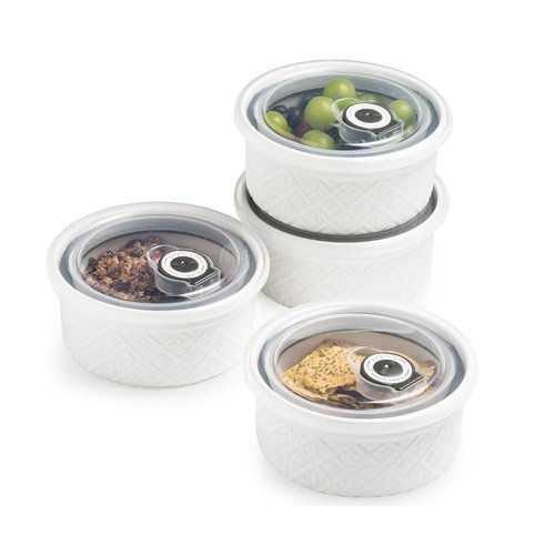 MISSYSSIM Ramekins 6 oz with Lids Oven Safe, Small Creme Brulee Ramekins with Covers, Ceramic Ramekin Set of 4, Mini Prep Pinch Bowls - Dishwasher and Oven Safe, White