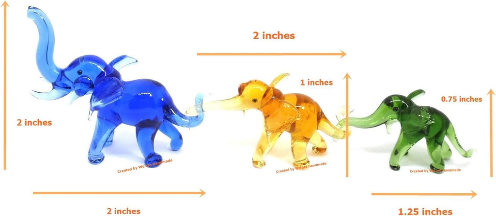 Skiennix Handmade Mini Elephant Family Figurines - Blown Glass Art, Multicolor Jungle Collectibles, 2" Size