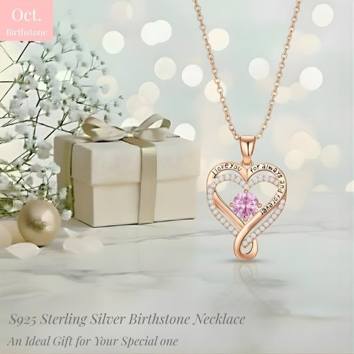 Infinity Necklace by S925 - Elegant Rose Gold Birthstone Pendant Jewelry Gift for Women