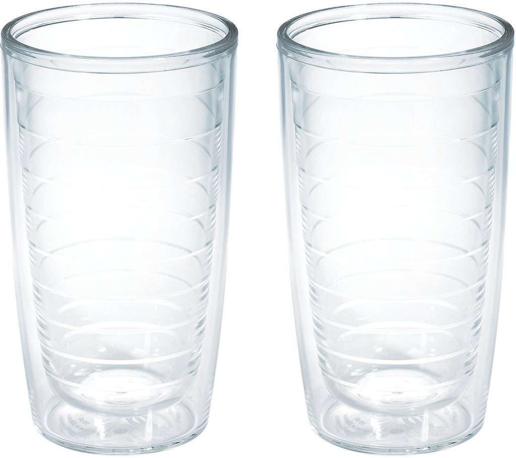 Tervis Clear & Colorful Tabletop Made in USA Double Walled Insulated Tumbler Travel Cup Keeps Drinks Cold & Hot, 16oz - 2pk, Clear