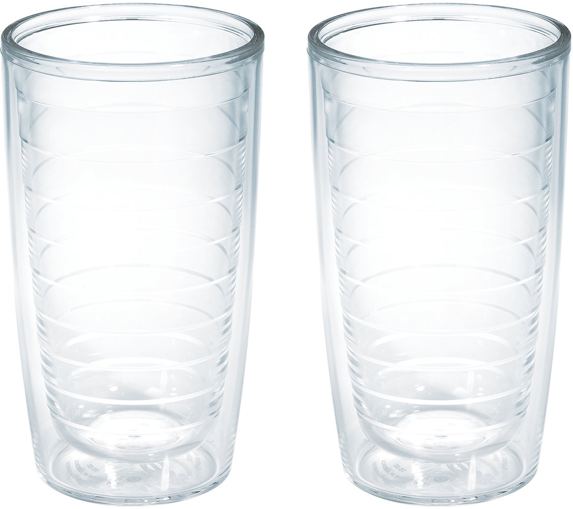 Tervis Clear & Colorful Tabletop Made in USA Double Walled Insulated Tumbler Travel Cup Keeps Drinks Cold & Hot, 16oz - 2pk, Clear