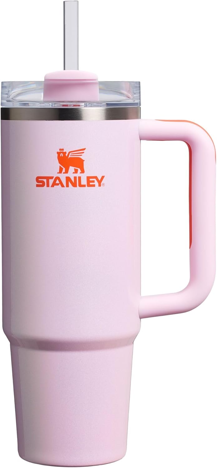 Stanley Quencher H2.0 Tumbler - 30 oz Insulated Stainless Steel Cup with Handle & Straw | BPA-Free | Rose Petal Shimmer
