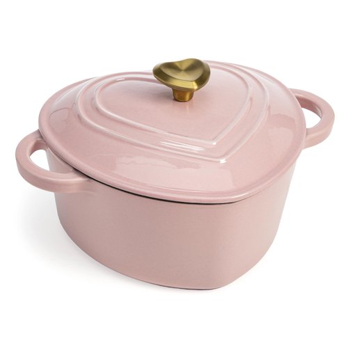 Paris Hilton Enameled Cast Iron Dutch Oven Heart-Shaped Pot with Lid, Dual Handles, Works on All Stovetops, Oven Safe to 500°F, 4-Quart, Pink