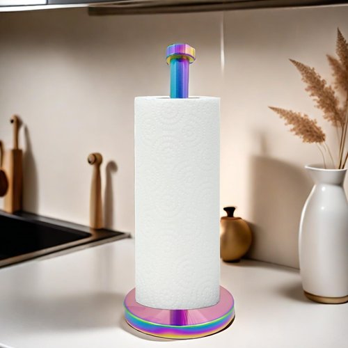 Keiwhsly Stainless Steel Paper Towel Holder Countertop, Rainbow Kitchen Roll Holder Stand with Weighted Base Removable Top for a Variety of Paper Towels