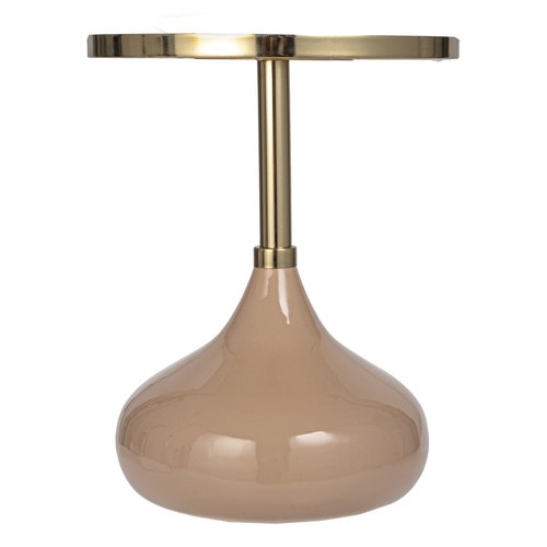 Bloomingville Sturdy Enameled Metal Tray Table, Taupe and Gold